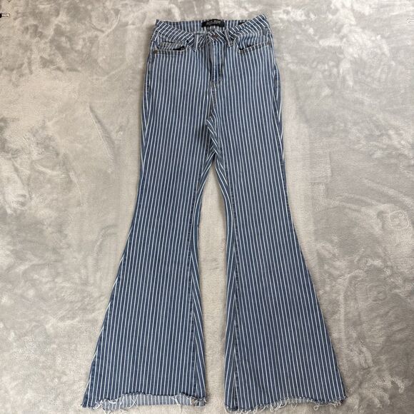 Judy Blue 5/27 Stripe Super Flare High Waist Ruby Ya Ya Shirley Jeans Boho - Picture 1 of 14